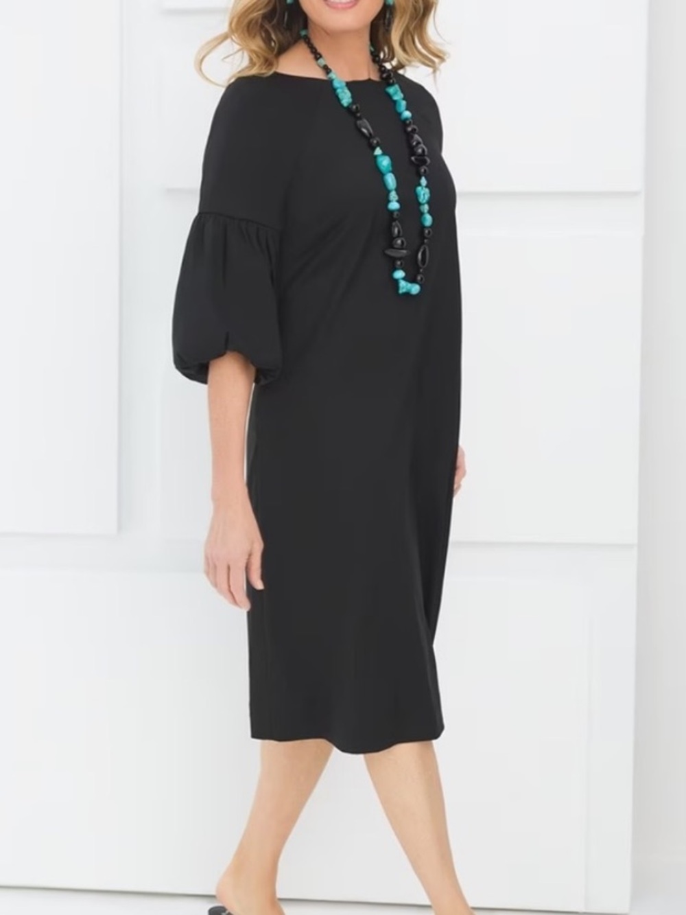 Chico’s Balloon Sleeve Midi Dress in Black